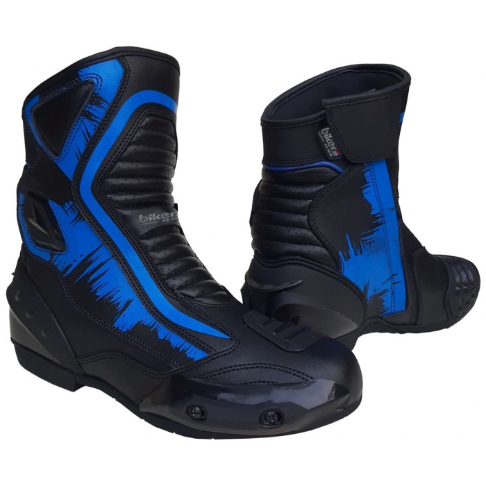 BLUE & BLACK MENS MOTORBIK SHORT PRINTING BOOTS