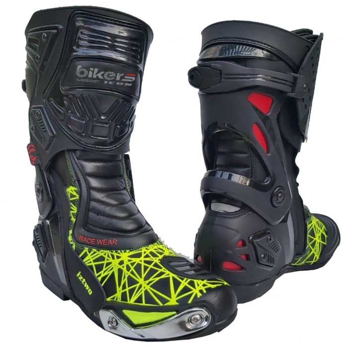 CE BLACK & HIVIZ MENS MOTORBIKE SPORTS BOOTS