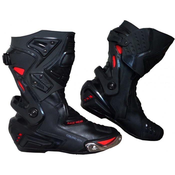 BLACK & RED HIGH TECH MOTORBIKE LEATHER BOOTS