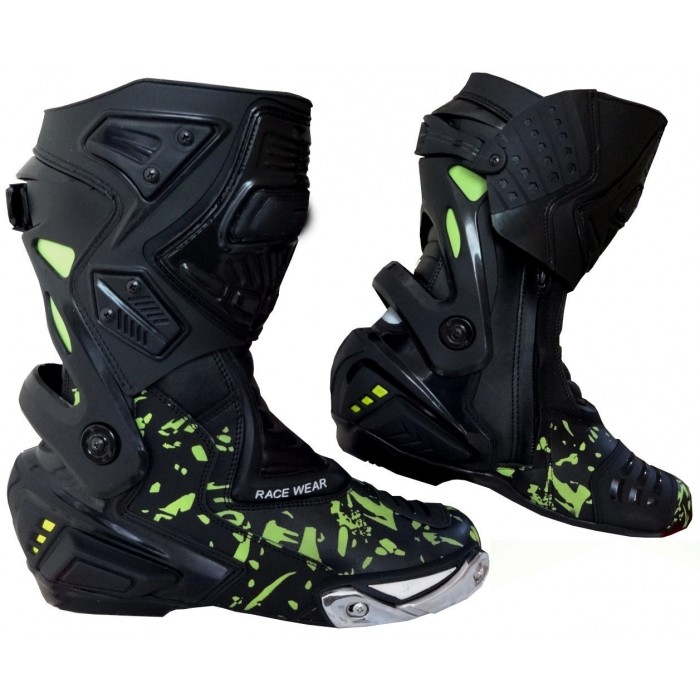 MENS HIVIZ CAMO MOTORBIKE RACING LEATHER BOOTS