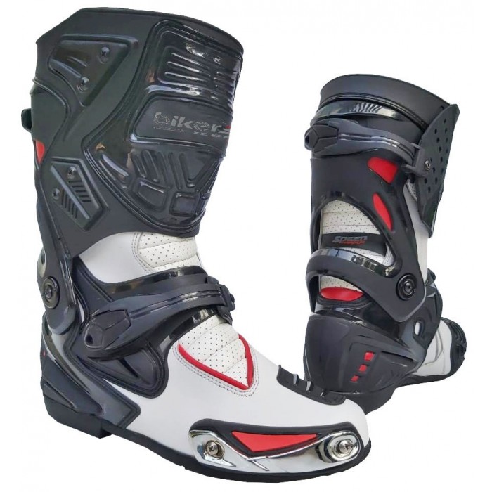 MENS WHITE & BLACK CE MOTORBIKE RACING BOOTS