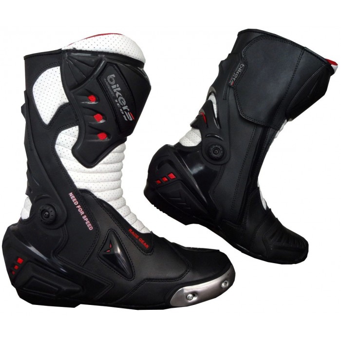 MENS WHITE & BLACK MOTORBIKE RACING BOOTS