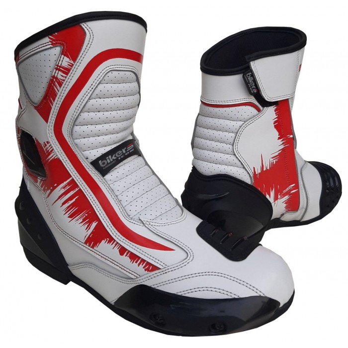 WHITE & RED MOTORBIKE SHORT PRINTING BOOTS 