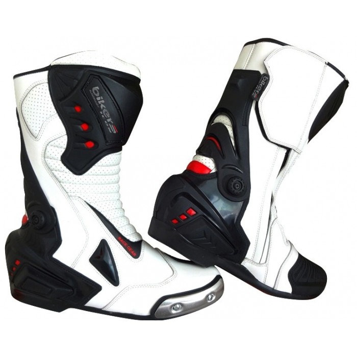 WHITE & BLACK MOTORBIKE ARMOUR RACING BOOTS