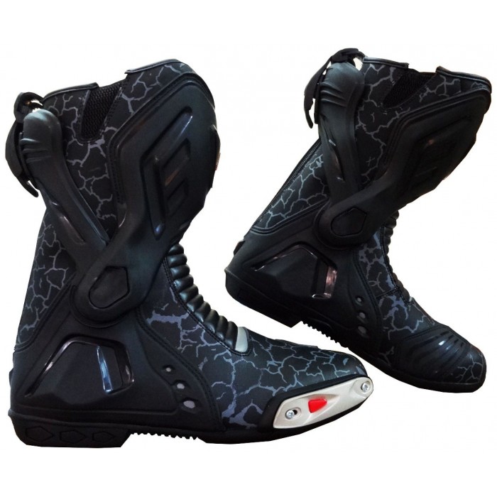 MENS GREY WEB MOTORBIKE RACING LEATHER BOOTS