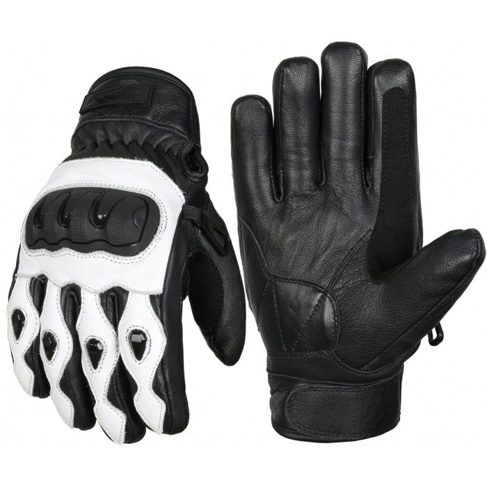 MENS MOTORBIKE BLACK & WHITE THERMAL LEATHER GLOVES