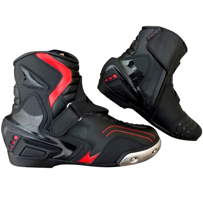 RED & BLACK MENS MOTORBIKE SHORT BOOTS